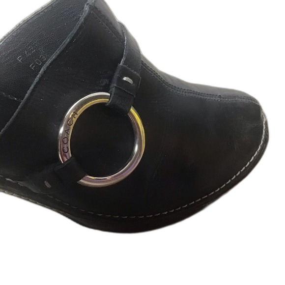 Coach Kaley Black Leather Silver Ring Platform Mule Clog Made in Italy Size 7B - Picture 6 of 6